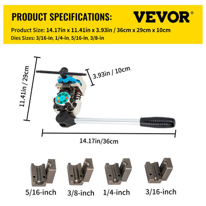 Brake Line Flaring Tool, 45 Degree Single, Double, and Bubble Flares for 3/16\", 1/4\", 5/16\" and 3/8\" Tube Size, Suitable for Soft Metal of Copper Lines