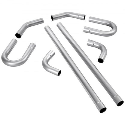 Exhaust Pipe, 8 Pcs 2.25 Inch Mild Steel DIY Custom Exhaust Tubing Straight & U-Bend Kit with 90 & 135 Degree Pipes, Galvanized Surface Finish, Universal Fit for Truck, Sedan, Sports Car, SUV
