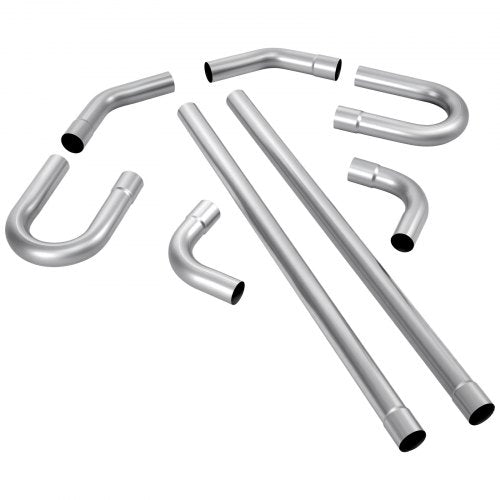 Exhaust Pipe, 8 Pcs 2.25 Inch Mild Steel DIY Custom Exhaust Tubing Straight & U-Bend Kit with 90 & 135 Degree Pipes, Galvanized Surface Finish, Universal Fit for Truck, Sedan, Sports Car, SUV