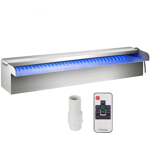 Pool Fountain Stainless Steel Pool Waterfall 11.8\" x 4.5\" x 3.1\"(W x D x H) with LED Strip Light Waterfall Spillway with Pipe Connector Rectangular Garden Outdoor