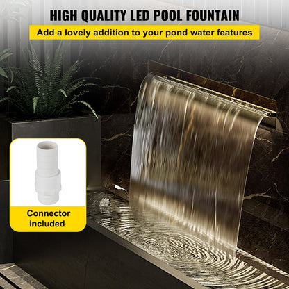 Colorful LED pool waterfall spillway in stainless steel 30x11.5x8 cm