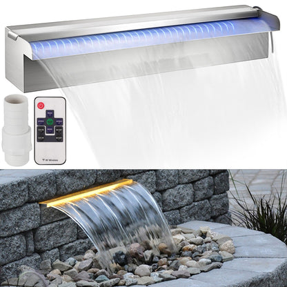 Edelstahl-Wasserfall-Poolbrunnen, 17,7 x 4,5 x 3,1 Zoll, rechteckiger Poolbrunnen mit LED-Lichtstreifen, konstruierter Edelstahl-Schwimmteich-Wasserfall, Blattkaskade
