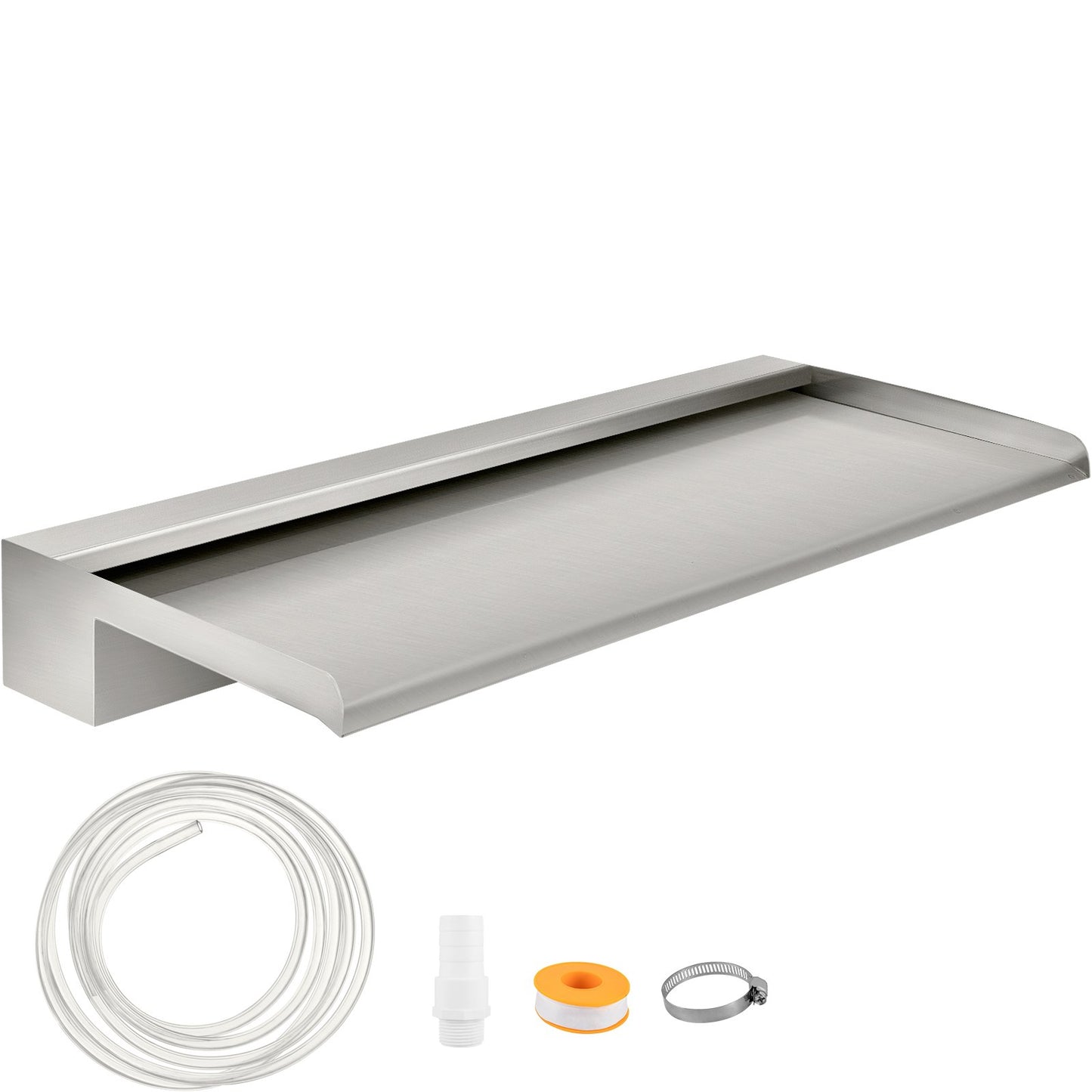 Waterfall blade, 60 cm stainless steel waterfall outlet, rectangular waterfall pool fountain, cascade blade with connection, hose, clamp and PTFE tape, water blade for koi fish pond, water feature