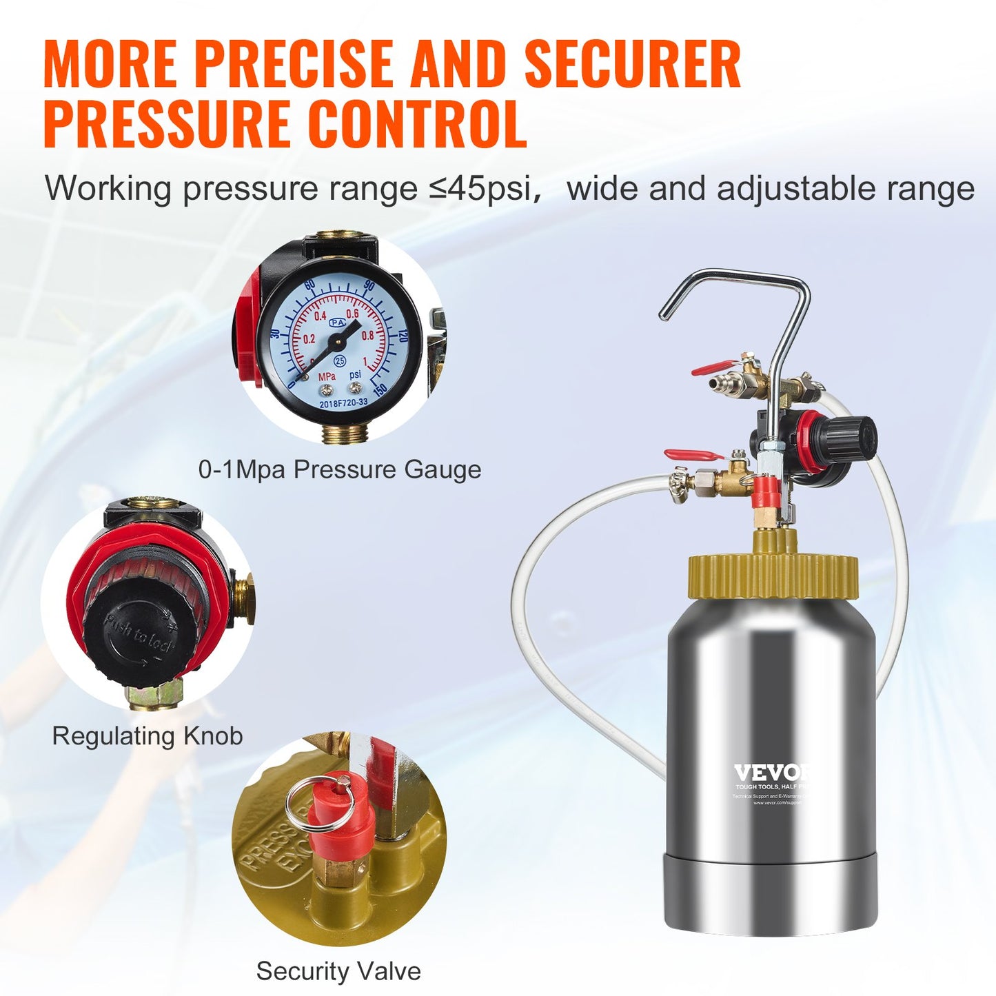 2L/0.5gal Spray Paint Pressure Pot Tank, Lightweight Air Paint Pressure Pot, 1.8mm Nozzle Spray Paint Gun 3m Hoses for Home Decoration Architecture Construction Automotive Painting, 45PSI Max