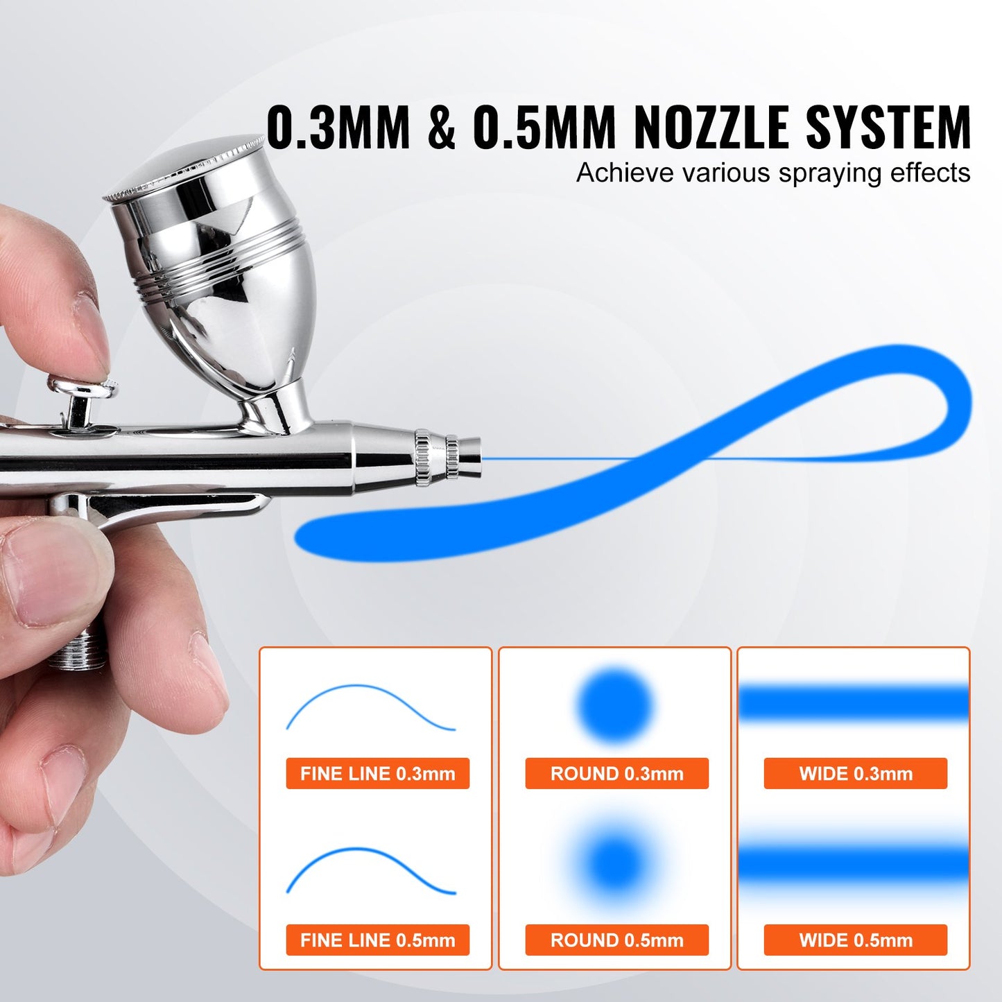 Airbrush Gun, Dual Action Gravity Feed with 0.3 mm and 0.5 mm Nozzles, Airbrush Kit with 2/7/12ml Copper Cups and Cleaning Accessories, Ideal for Painting Models, Desserts, Cakes, and Nail Art