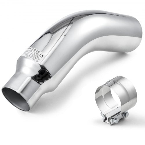 Elbow Exhaust Tip, 4 Inch Inlet, 6 Inch Outlet, 23 in Overall Length, Chrome Turn Down Exhaust Tip with Clamp for Truck, Sedan, Sports Car, SUV, Chrome Structure for High Temperature Resistance
