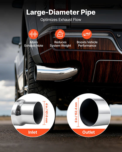 Elbow Exhaust Tip, 4 Inch Inlet, 6 Inch Outlet, 23 in Overall Length, Chrome Turn Down Exhaust Tip with Clamp for Truck, Sedan, Sports Car, SUV, Chrome Structure for High Temperature Resistance