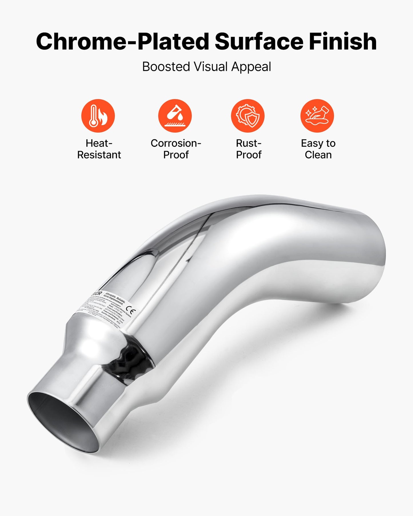 Elbow Exhaust Tip, 4 Inch Inlet, 6 Inch Outlet, 23 in Overall Length, Chrome Turn Down Exhaust Tip with Clamp for Truck, Sedan, Sports Car, SUV, Chrome Structure for High Temperature Resistance