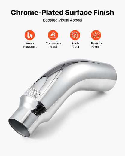 Elbow Exhaust Tip, 4 Inch Inlet, 6 Inch Outlet, 23 in Overall Length, Chrome Turn Down Exhaust Tip with Clamp for Truck, Sedan, Sports Car, SUV, Chrome Structure for High Temperature Resistance