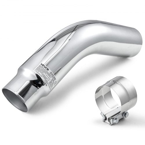 Elbow Exhaust Tip, 4 Inch Inlet, 5 Inch Outlet, 23 in Overall Length, Chrome Turn Down Exhaust Tip with Clamp for Truck, Sedan, Sports Car, SUV, Chrome Structure for High Temperature Resistance