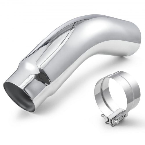 Elbow Exhaust Tip, 5 Inch Inlet, 6 Inch Outlet, 23 in Overall Length, Chrome Turn Down Exhaust Tip with Clamp for Truck, Sedan, Sports Car, SUV, Chrome Structure for High Temperature Resistance