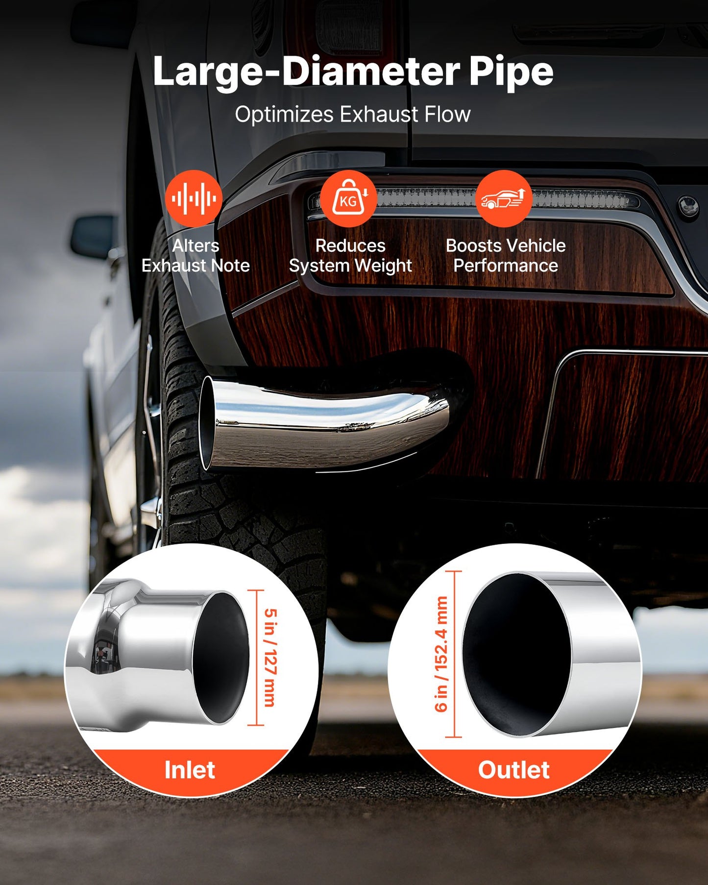 Elbow Exhaust Tip, 5 Inch Inlet, 6 Inch Outlet, 23 in Overall Length, Chrome Turn Down Exhaust Tip with Clamp for Truck, Sedan, Sports Car, SUV, Chrome Structure for High Temperature Resistance