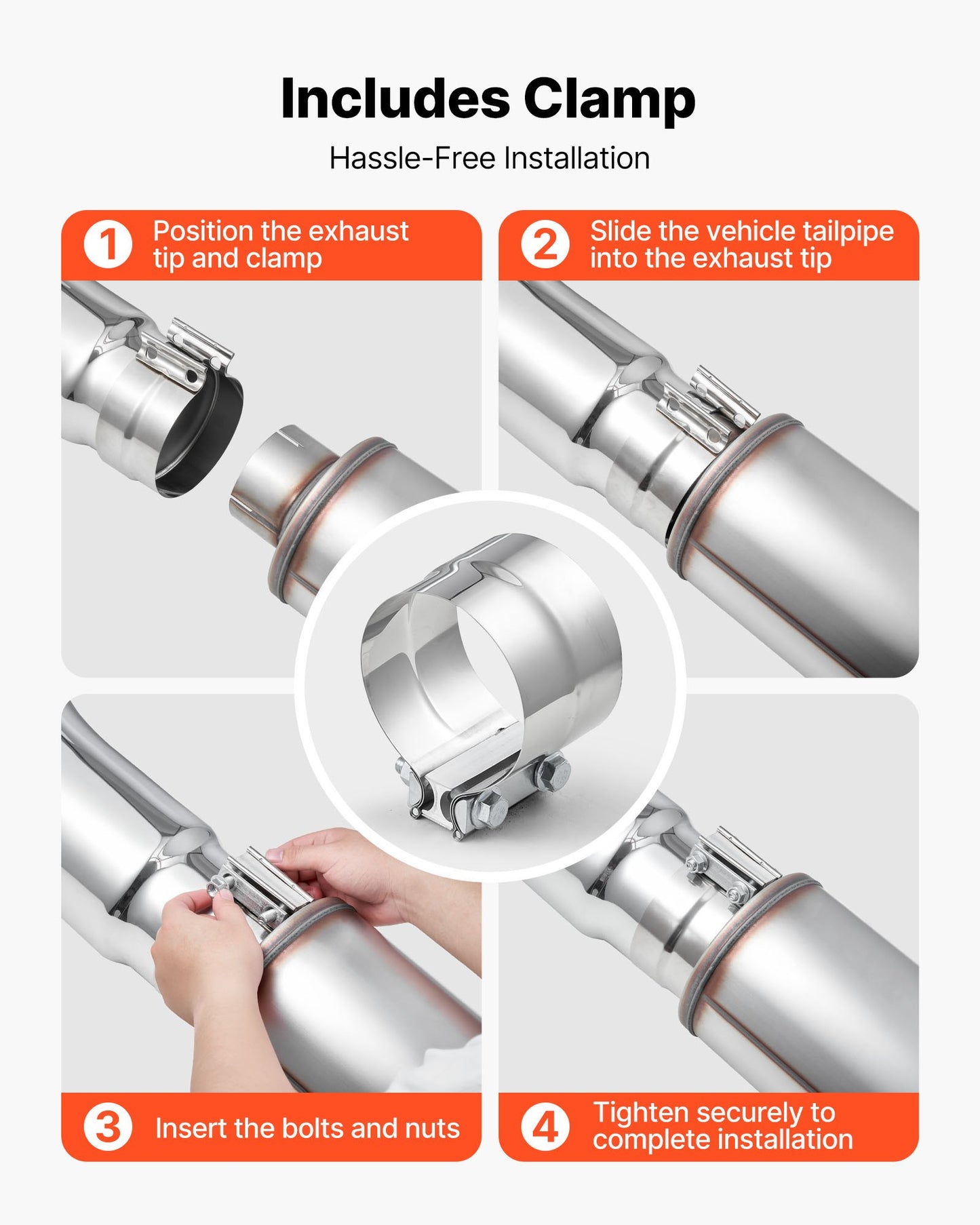 Elbow Exhaust Tip, 5 Inch Inlet, 6 Inch Outlet, 23 in Overall Length, Chrome Turn Down Exhaust Tip with Clamp for Truck, Sedan, Sports Car, SUV, Chrome Structure for High Temperature Resistance