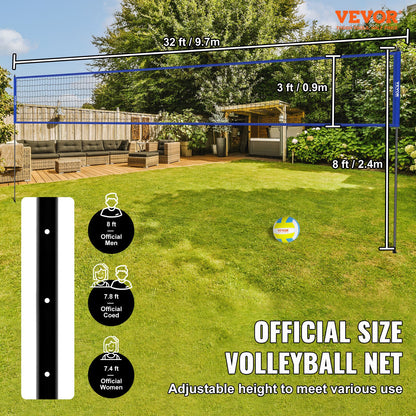 Utomhus bärbart volleybollnätsystem, Stålstolpar med justerbar höjd, Professionell volleybollsats med PVC-volleyboll, pump, bärväska, Heavy Duty volleybollnät för bakgård, strand, gräsmatta