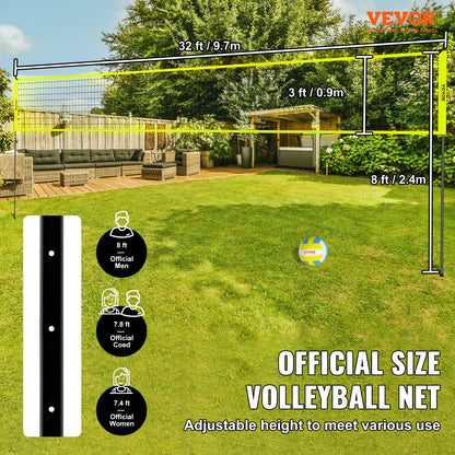 Utomhus bärbart volleybollnätsystem, Stålstolpar med justerbar höjd, Professionell volleybollsats med PVC-volleyboll, pump, bärväska, Heavy Duty volleybollnät för bakgård, strand, gräsmatta