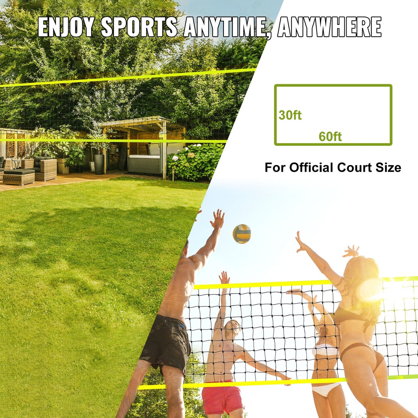 Outdoor Portable Volleyball Net System, Adjustable Height Steel Poles, Professional Volleyball Set with PVC Volleyball, Pump, Carrying Bag, Heavy Duty Volleyball Net for Backyard, Beach, Lawn