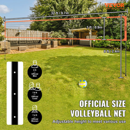 Tragbares Volleyballnetzsystem für den Außenbereich, höhenverstellbare Aluminiumpfosten, professionelles Volleyballset mit PVC-Volleyball, Pumpe, Tragetasche, robustes Volleyballnetz für Garten, Strand, Rasen