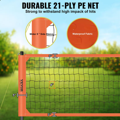 Tragbares Volleyballnetzsystem für den Außenbereich, höhenverstellbare Aluminiumpfosten, professionelles Volleyballset mit PVC-Volleyball, Pumpe, Tragetasche, robustes Volleyballnetz für Garten, Strand, Rasen