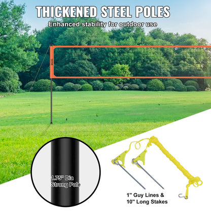Tragbares Volleyballnetzsystem für den Außenbereich, höhenverstellbare Aluminiumpfosten, professionelles Volleyballset mit PVC-Volleyball, Pumpe, Tragetasche, robustes Volleyballnetz für Garten, Strand, Rasen
