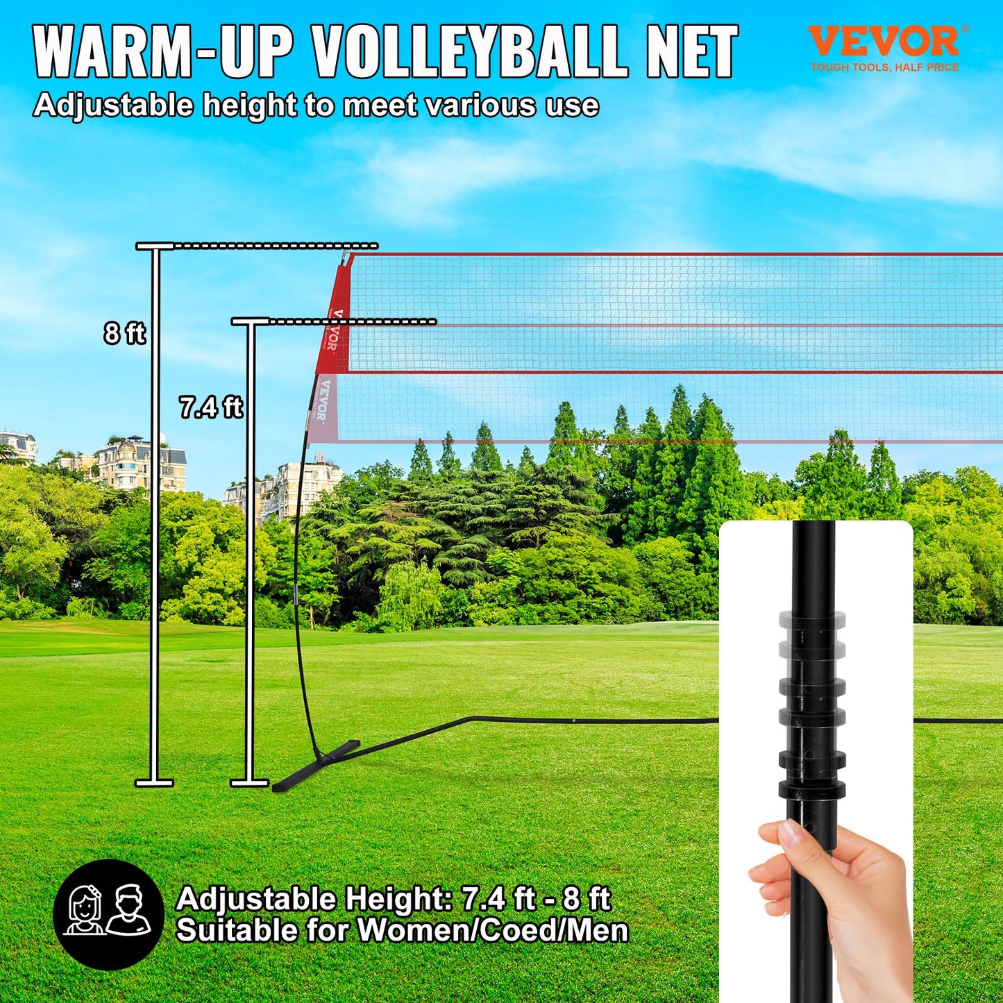 Freestanding volleyball training net for indoor or outdoor use, adjustable height portable net system with carrying bag, professional volleyball trainer for hitting or serving exercises