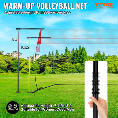 Freestanding volleyball training net for indoor or outdoor use, adjustable height portable net system with carrying bag, professional volleyball trainer for hitting or serving exercises