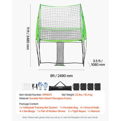 Volleyball Training Net System Portable Training Equipment Indoor Outdoor