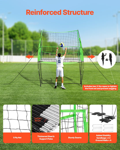 Volleyball Training Net System, Freely Height-Adjustable Practice Equipment with Ball Return, 8x11ft Portable Net Station, Easy Setup for Backyard Indoor Outdoor Serving Spiking Improve Accuracy