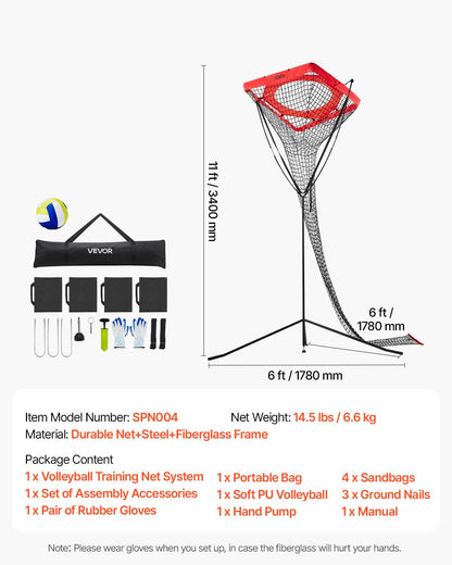 Volleyball Setter Training Equipment, Angle and Height Adjustable Volleyball Trainer, Portable Practice Net with Steel Base, Carrying Bag, Indoor Outdoor Target Net for Serving Spiking Setting