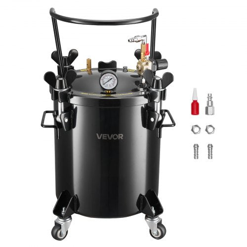 Pressure Pot Paint Tank, 5.3 Gal/20 L Heavy Duty Steel Air Tool Pressure Pot, Spray Paint Pressures Pots with Three Quick-Connect Couplers for Home Use, DIY, Art Creations, Large-Diameter Tank