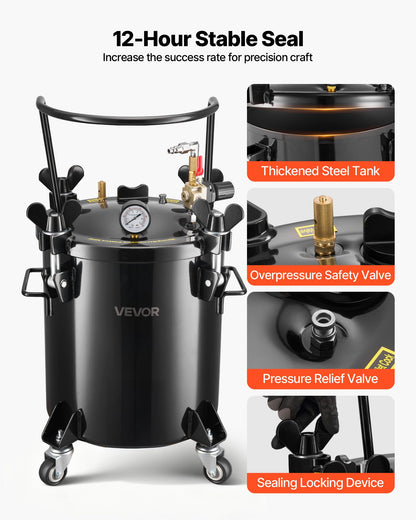 Pressure Pot Paint Tank, 5.3 Gal/20 L Heavy Duty Steel Air Tool Pressure Pot, Spray Paint Pressures Pots with Three Quick-Connect Couplers for Home Use, DIY, Art Creations, Large-Diameter Tank