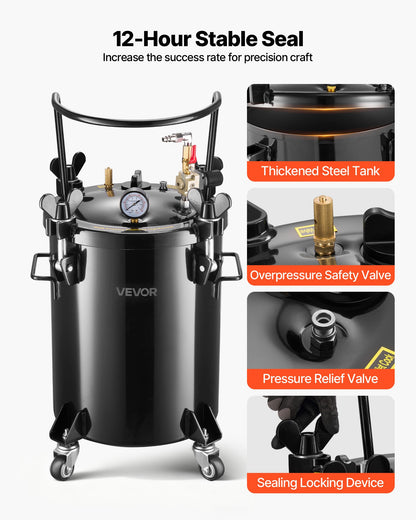 Pressure Pot Paint Tank, 7.9 Gal/30 L Heavy Duty Steel Air Tool Pressure Pot, Spray Paint Pressures Pots with Three Quick-Connect Couplers for Home Use, DIY, Art Creations, Large-Diameter Tank