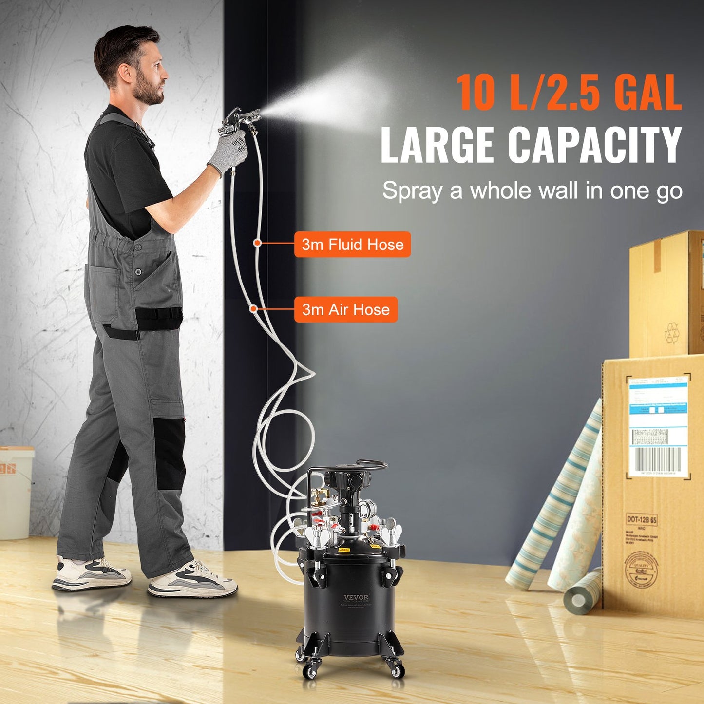 Spray Paint Pressure Pot Tank 10 L/2,5 gal Helautomatisk omrörning 70 psi