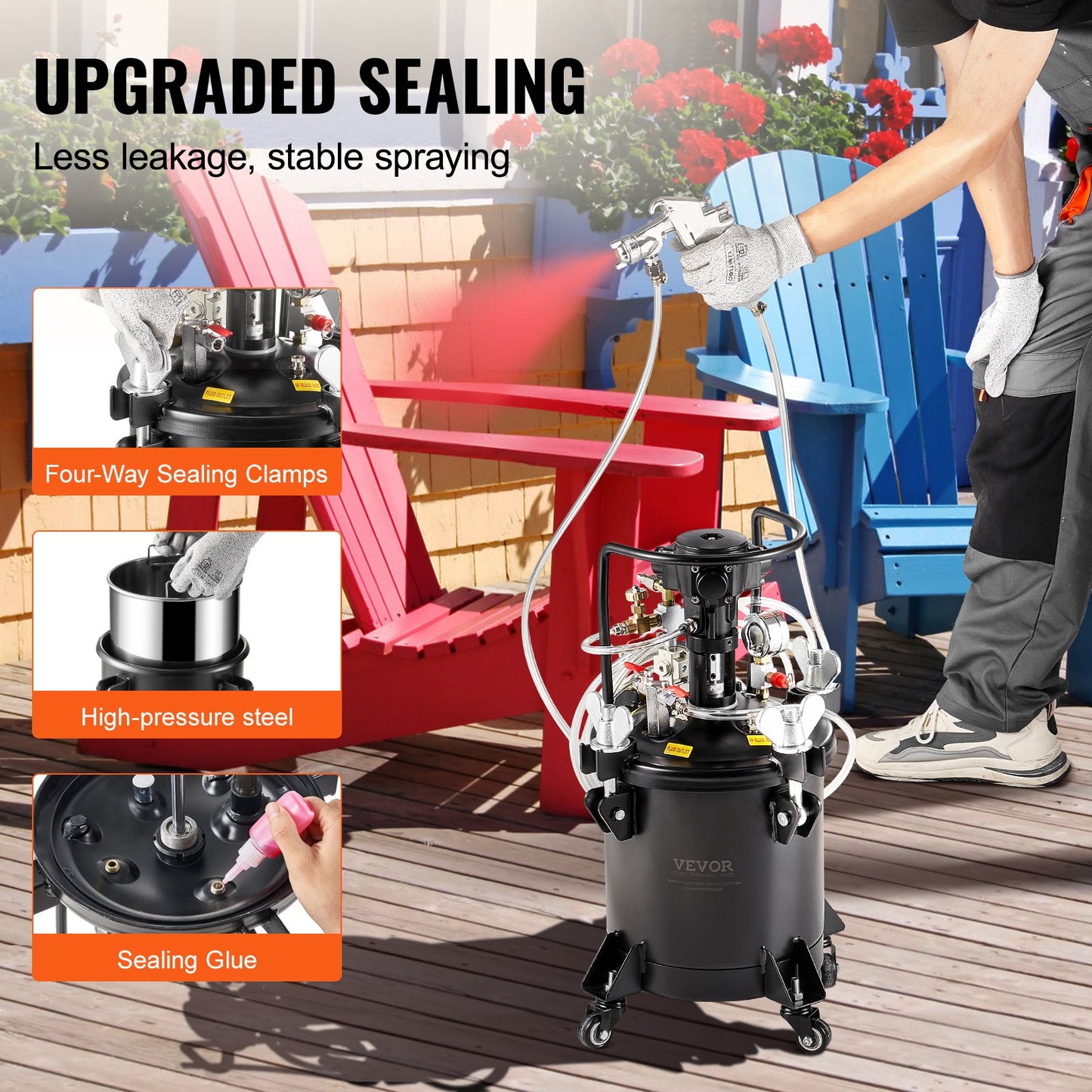 Spray Paint Pressure Pot Tank 10 L/2,5 gal Helautomatisk omrörning 70 psi