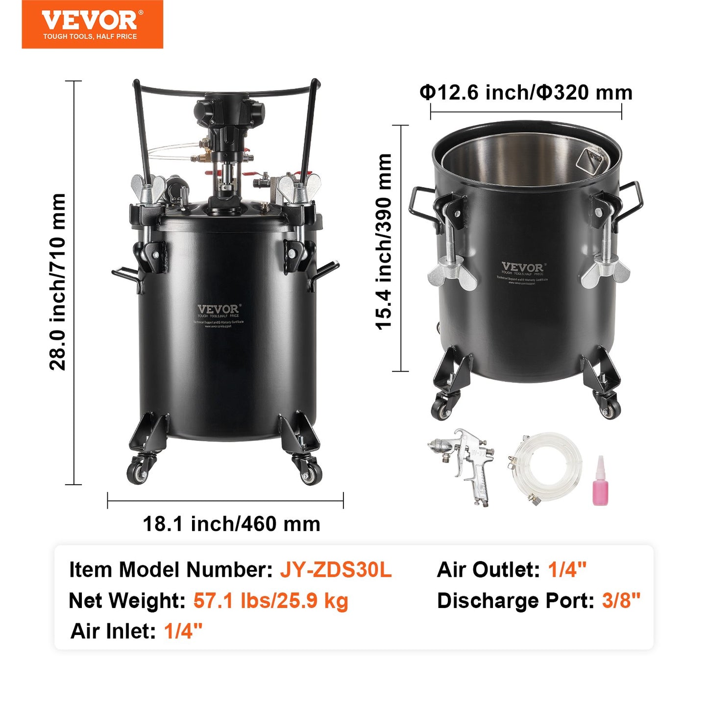 Druckbehälter für Sprühfarbe, 30 l/7,5 gal, vollautomatisches Rühren, 70 psi