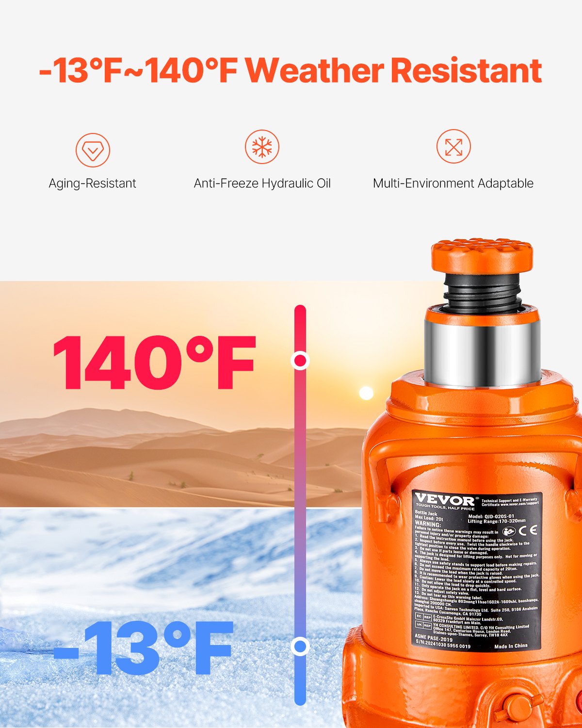 Hydraulischer Flaschenwagenheber, 20 Tonnen, manuell, hohe Hubhöhe, Autowerkstatt