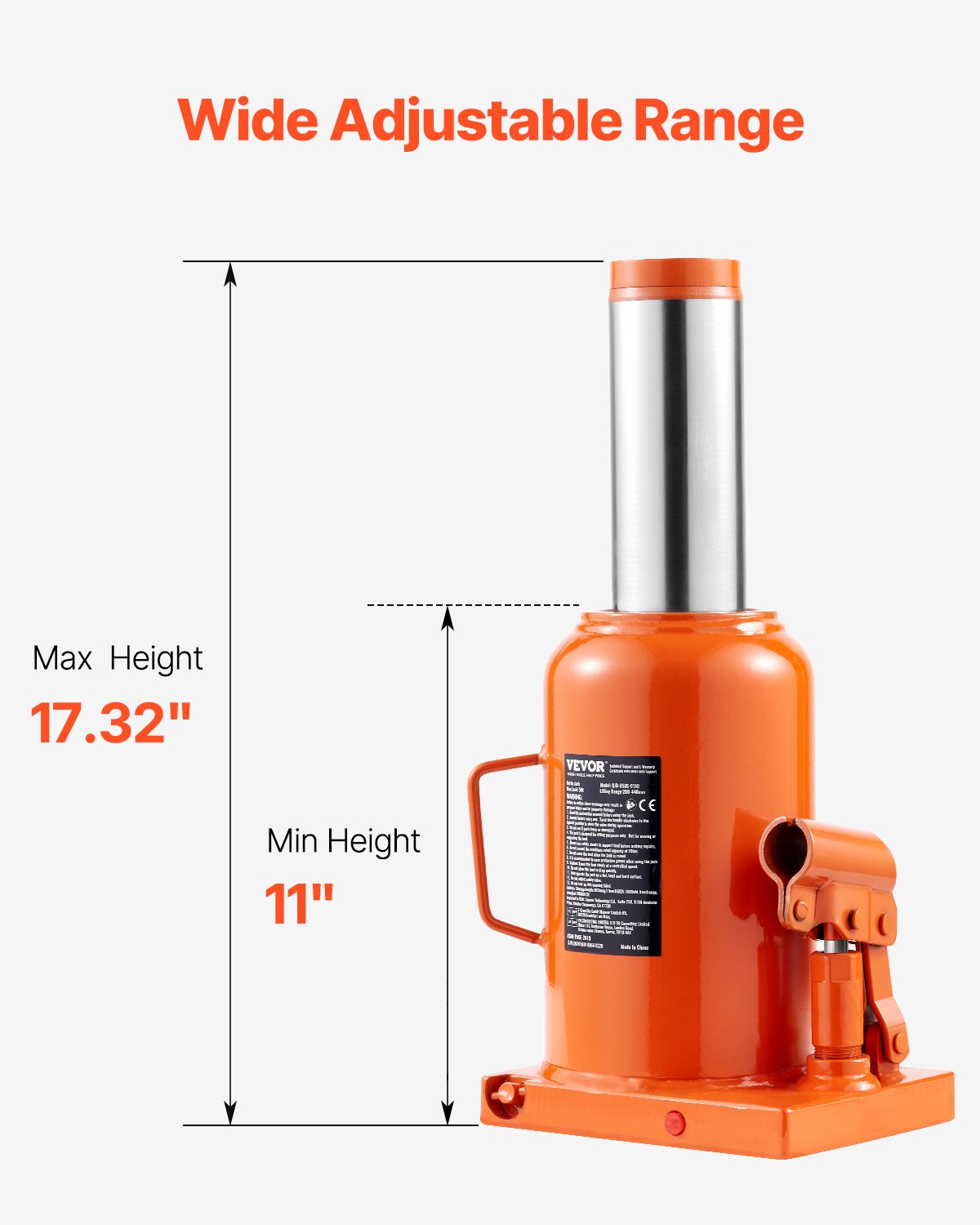 Hydraulic Bottle Jack, 50 Ton/110231 lbs Welded Bottle Jack with 11''-17.32'' Lifting Range & 3-Section Long Handle, for Car, Pickup, Truck, RV, Auto Repair, Industrial Engineering