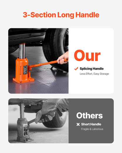 Hydraulic Bottle Jack, 50 Ton/110231 lbs Welded Bottle Jack with 11''-17.32'' Lifting Range & 3-Section Long Handle, for Car, Pickup, Truck, RV, Auto Repair, Industrial Engineering