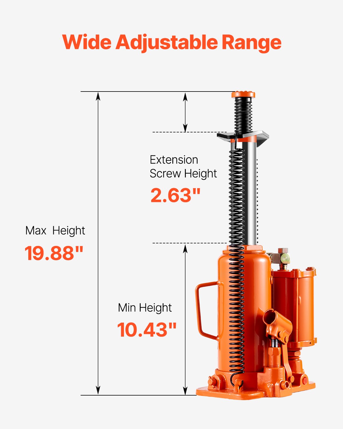 Air Hydraulic Bottle Jack, 12 Ton/26455 lbs Pneumatic Hydraulic Bottle Jack with 10.43''-19.88'' Lifting Range & Manual Hand Pump, for Pickup, Truck, RV, Auto Repair, Industrial Engineering