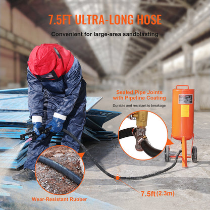 10 Gallon Heavy-Duty Sand Blaster 60-110 PSI med 2 munstycken och 7,5 fot slang