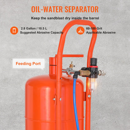 5 Gallon Sand Blaster, 60-110 PSI High Pressure Sandblaster, Portable Abrasive Blasting Tank, Air Sand Blasting Kit with 4 Ceramic Nozzles and Oil-Water Separator for Paint, Stain, Rust Removal
