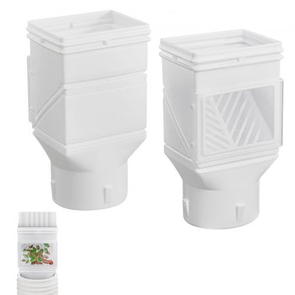 Gutter Downspouts, Downspout Diverter Rainwater Collection System Fits for 2x3 or 3x4 Inch Standard Inlet and Φ4inch Outlet, Flexible Rain Water Barrel Kit with Mesh Screen & Transparent, White