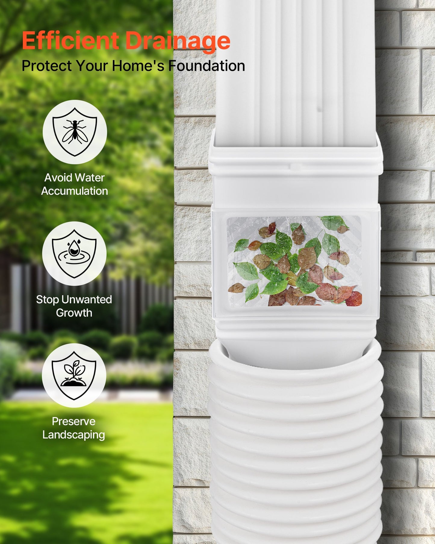 Gutter Downspouts, Downspout Diverter Rainwater Collection System Fits for 2x3 or 3x4 Inch Standard Inlet and Φ4inch Outlet, Flexible Rain Water Barrel Kit with Mesh Screen & Transparent, White