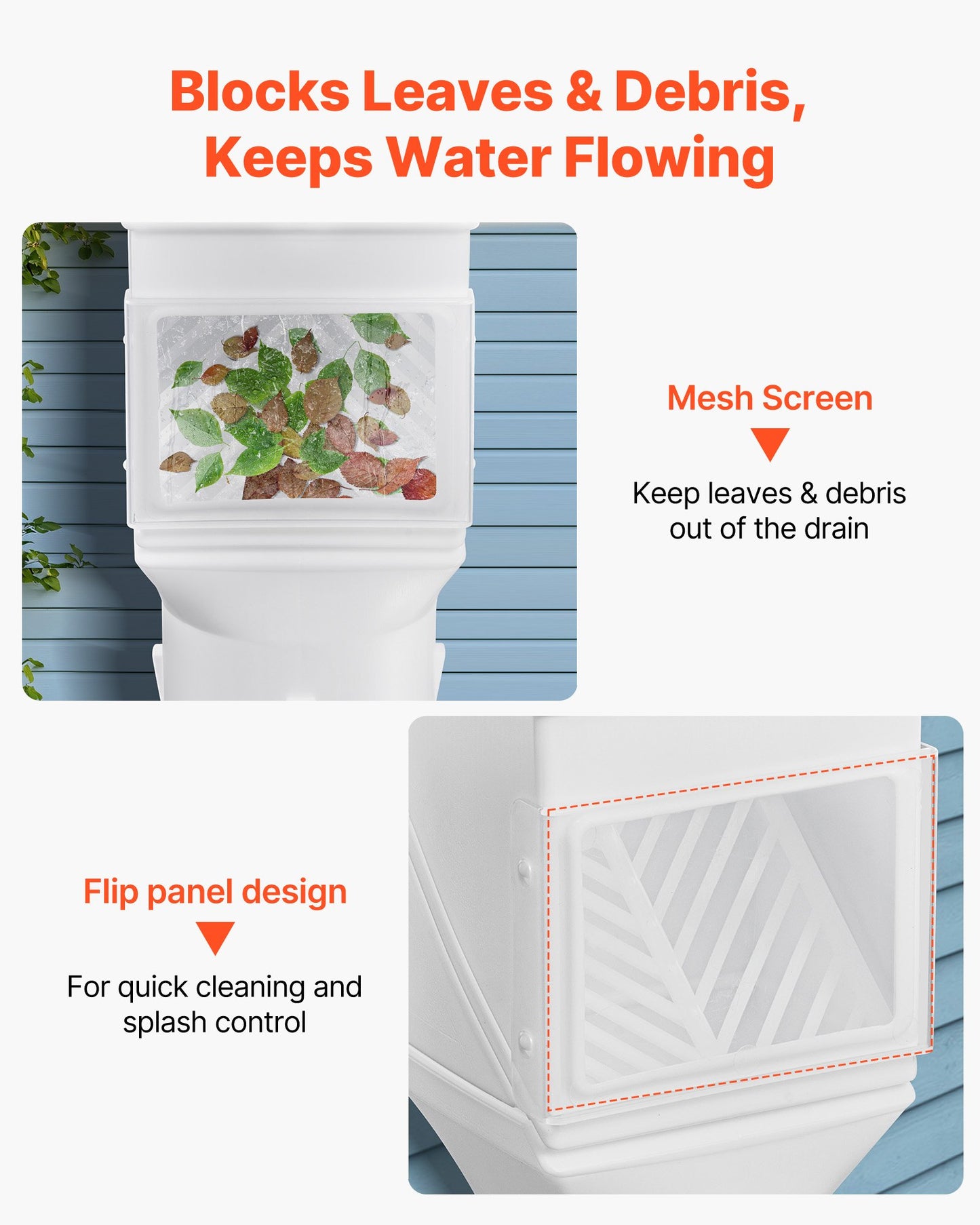 Gutter Downspouts, Downspout Diverter Rainwater Collection System Fits for 2x3 or 3x4 Inch Standard Inlet and Φ4inch Outlet, Flexible Rain Water Barrel Kit with Mesh Screen & Transparent, White