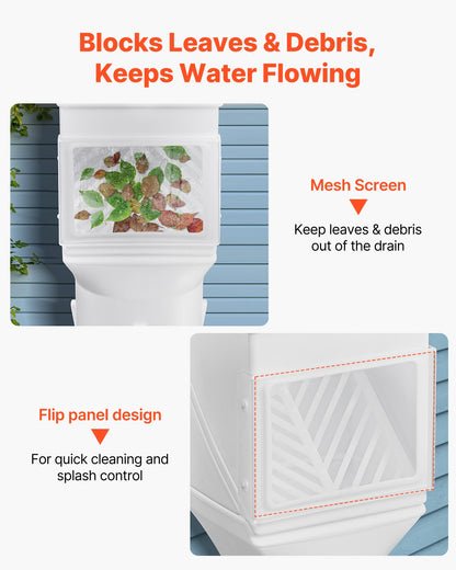 Gutter Downspouts, Downspout Diverter Rainwater Collection System Fits for 2x3 or 3x4 Inch Standard Inlet and Φ4inch Outlet, Flexible Rain Water Barrel Kit with Mesh Screen & Transparent, White