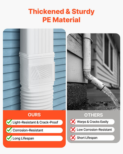 Gutter Downspouts, Downspout Diverter Rainwater Collection System Fits for 2x3 or 3x4 Inch Standard Inlet and Φ4inch Outlet, Flexible Rain Water Barrel Kit with Mesh Screen & Transparent, White