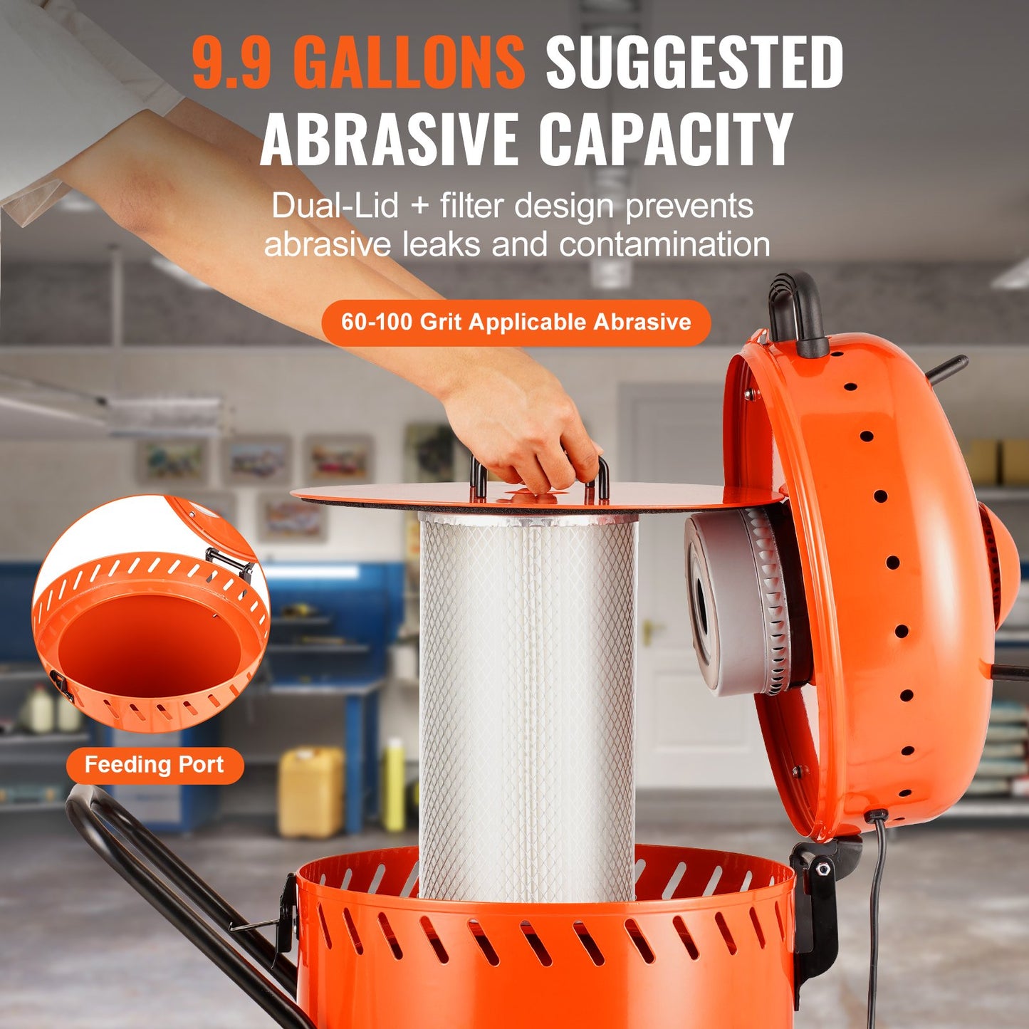 28 Gallon Vacuum Sand Blaster, Dustless Sandblaster with Built-in 1200W Vacuum System for Dust Control and Abrasive Recycle, 60-110 PSI Heavy Duty Abrasive Blasting Machine