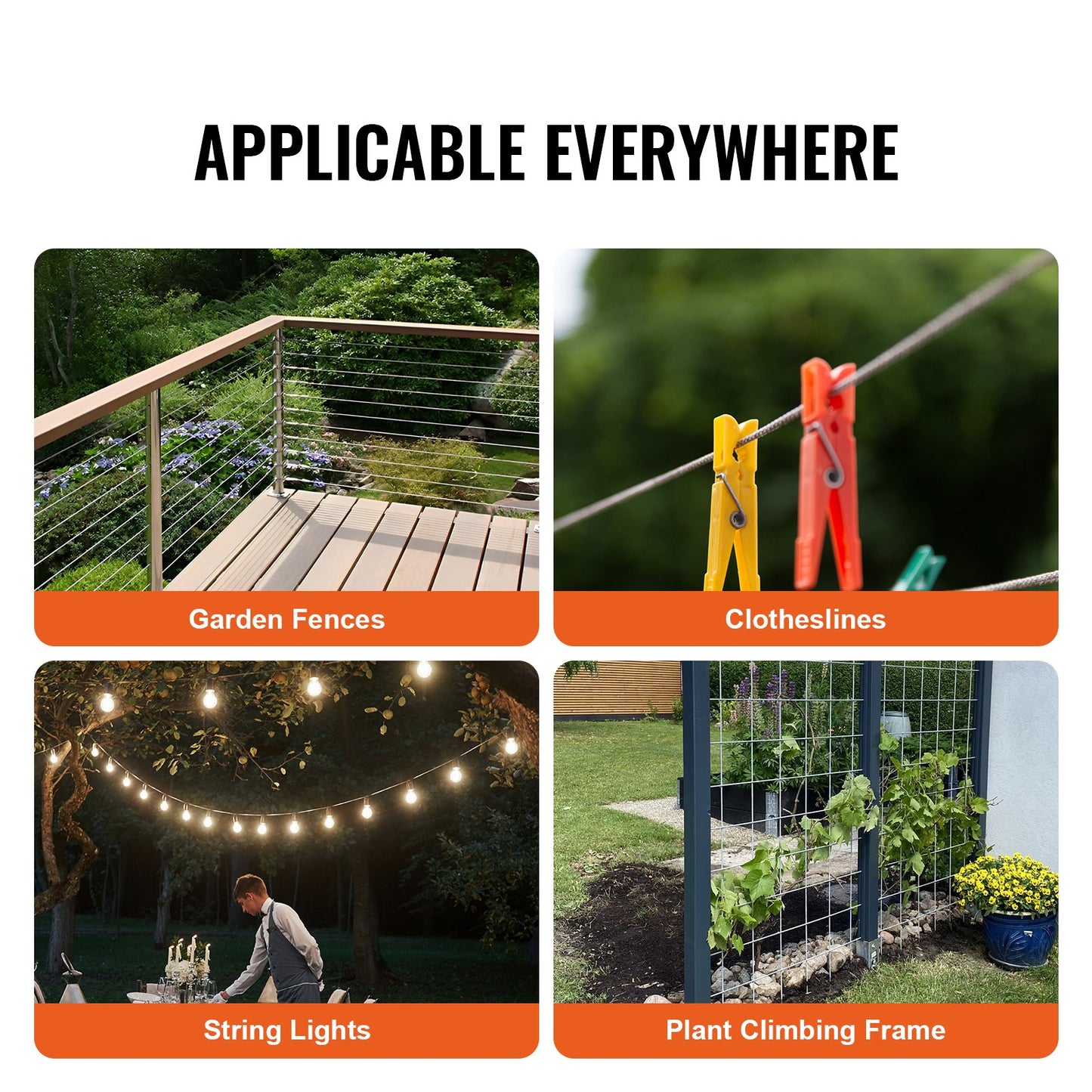 T304 Edelstahlkabel 1/8" 7x7 Stahldraht 100 Fuß Kabelgeländer