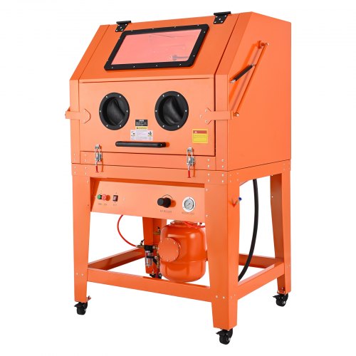 245 Gallon Sandblasting Cabinet with Pressurized Tank, Heavy Duty Steel Sand Blasting Cabinet on Wheels - with 32 Gallon Media Hopper & 1.6HP Dust Collector for Oversized Parts Surface Finishing