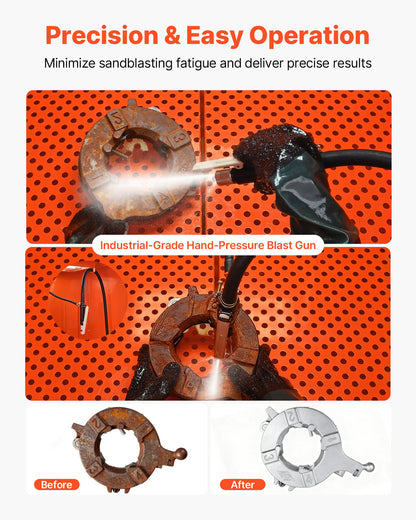 245 Gallon Sandblasting Cabinet with Pressurized Tank, Heavy Duty Steel Sand Blasting Cabinet on Wheels - with 32 Gallon Media Hopper & 1.6HP Dust Collector for Oversized Parts Surface Finishing