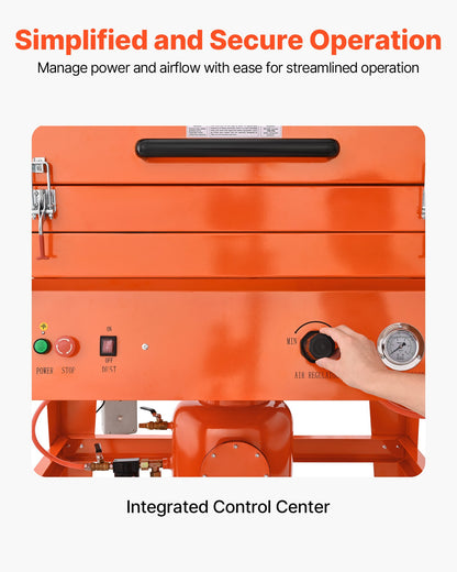 245 Gallon Sandblasting Cabinet with Pressurized Tank, Heavy Duty Steel Sand Blasting Cabinet on Wheels - with 32 Gallon Media Hopper & 1.6HP Dust Collector for Oversized Parts Surface Finishing